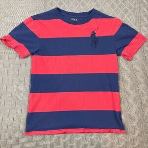 Polo by Ralph Lauren Boys Youth Red & Blue Color Block Striped Tee - 8